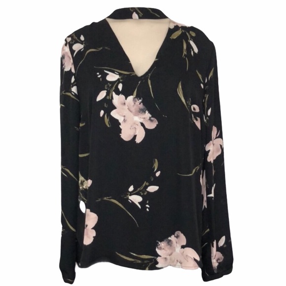 Dynamite Black Blouse Floral Design & Choker Neck - Picture 1 of 6